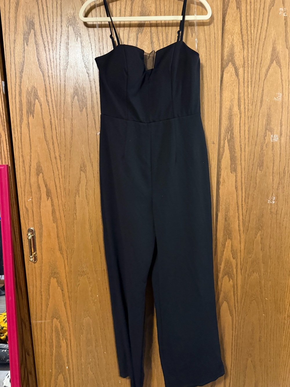 Trixxi Black Strapless Wide-Leg Jumpsuit with Thin Adjustable Straps